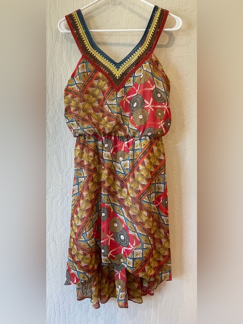 American Rag Multicolor Midi Dress with Red & Gold Accents